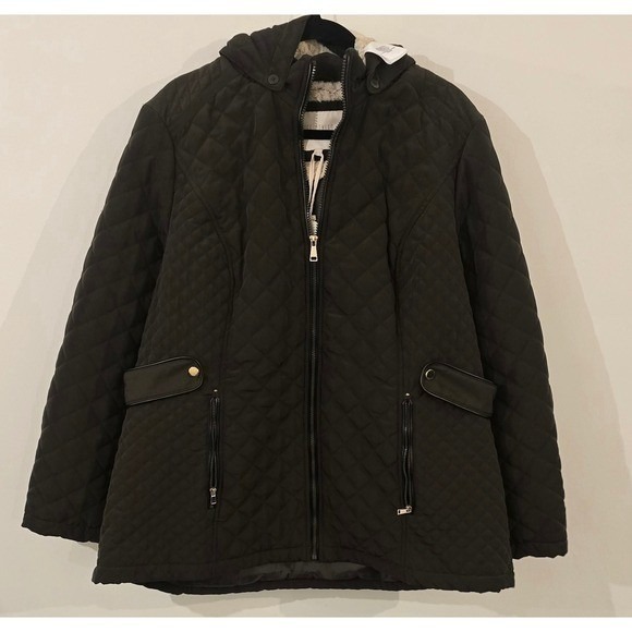 Quilted Hooded Jacket Dark Brown Faux Fur Lined Zip  Women 3XL - Picture 7 of 8